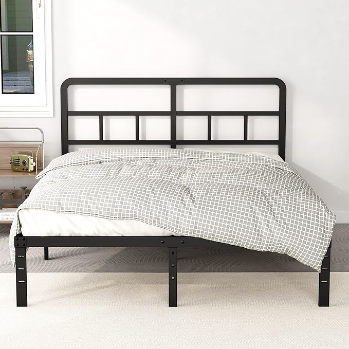 DiaOutro 14 Inch Queen Bed Frame with Headboard No Box Spring Needed, Heavy Duty Metal Queen Size Platform with Steel Slat, Mattress Foundation, Easy Assembly, Noise Free, Black