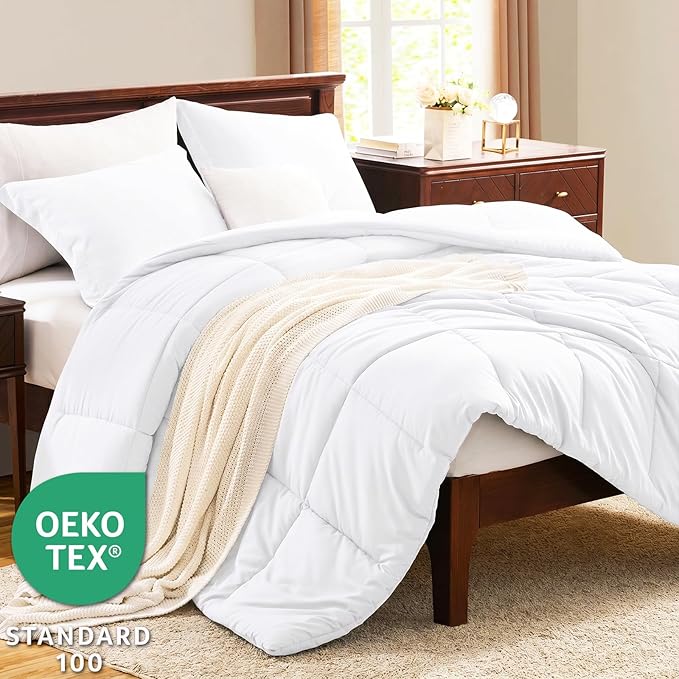 CozyLux Twin/Twin XL Comforter Set White - 270GSM Box Stitched Bedding Set for College Dorm & Back to School, Lightweight All Season for Teen Boys, Girls, 2 Pcs with Comforter and Pillow Sham