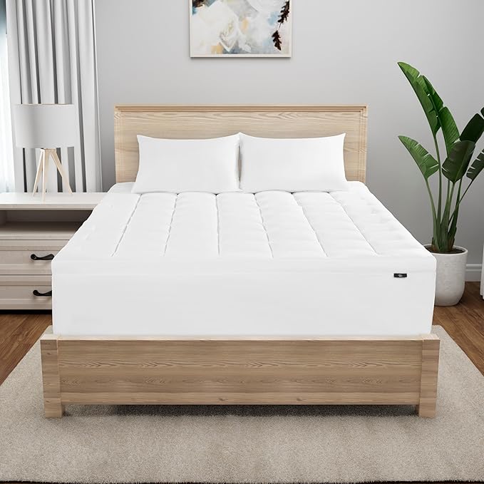 Serta Memory Flex Soft California King Mattress Topper, 2" Pillow Top Mattress Pad, Cushioning Stain Resistant Mattress Protector with 15" Pocket for Secure Fit, Machine Washable, White