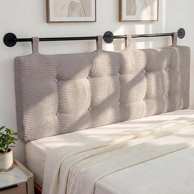 HIGOGOGO Wall Mounted Headboards for Twin Size Bed, Hanging Head Board Wall with Button Tufting, Adjustable Height Headboard for Bedroom,Grey