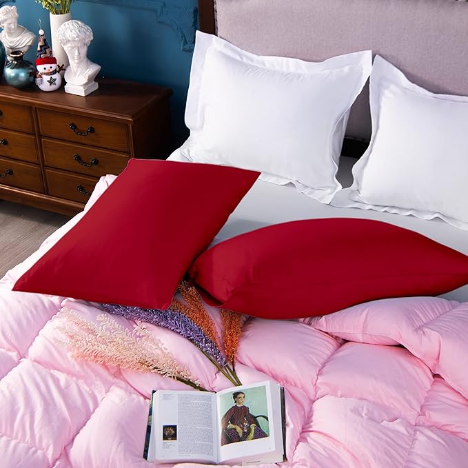 NTBAY Egyptian Cotton Queen Pillowcases - Set of 2, 500 Thread Count Cotton Pillowcases - Soft and Breathable Envelope Closure Pillow Cases - 20x30 Pillow Covers for Bed, Red