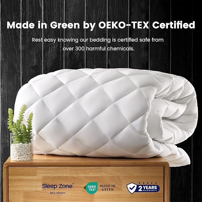 SLEEP ZONE Twin XL Mattress Pad, Breathable and Noiseless Mattress Cover, Quilted Fitted Mattress Protector with Deep Pocket, Machine Washable Mattress Topper (White, Twin XL)
