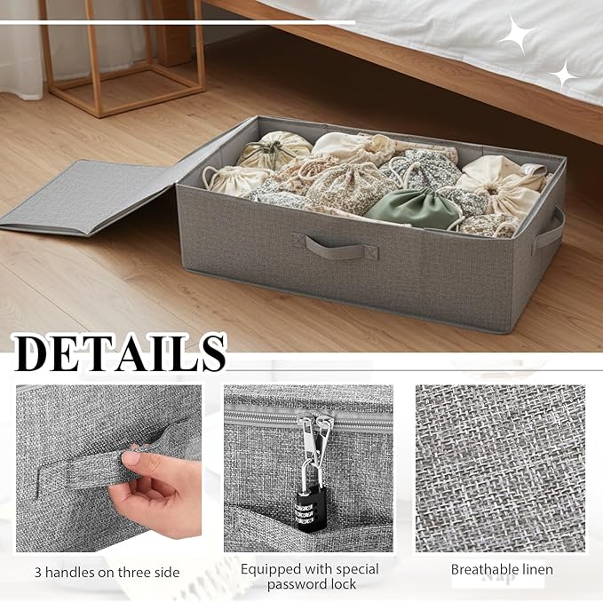 Briwooody 29.9 x 15 x 6.7 Inch Large Discreet Lockable Personal Item Storage Bag Under Bed Storage Box Organizer with Zipper Lid Underbed Clothes Shoe Container for Dorm and Home(Gray)