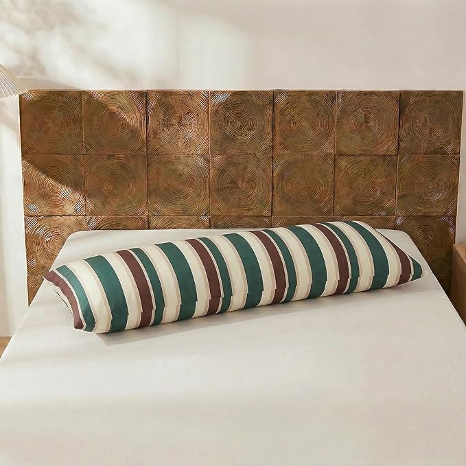 Merryword Body Pillowcases, 100% Cotton Body Pillow Cover, Green Striped Pillowcases, Luxury Linen Like Pillowcase, Soft Breathable Cabana Stripes Pillow Cover
