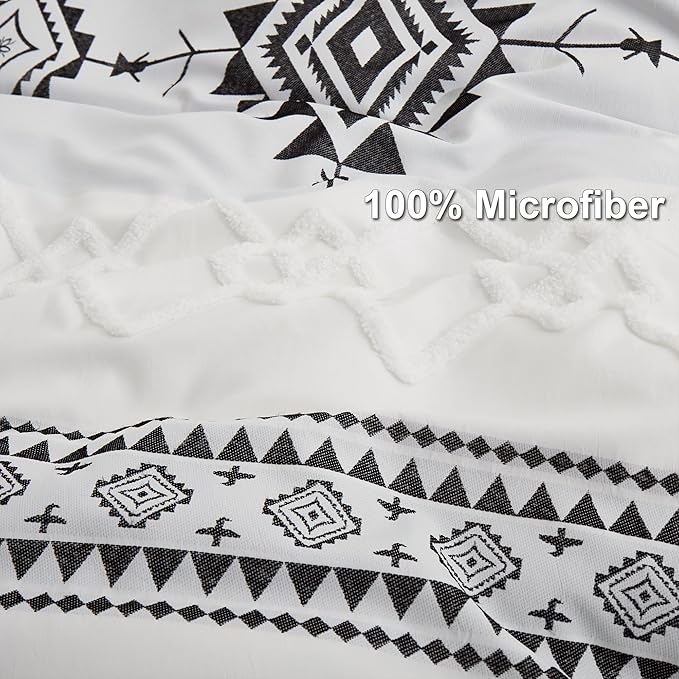 Oli Anderson Boho Duvet Cover Set Queen Size, Black and White Color Clash 3 PCS Microfiber Bedding Set, Durable and Super Soft Duvet Covers with Zipper and Ties, 90"*90"
