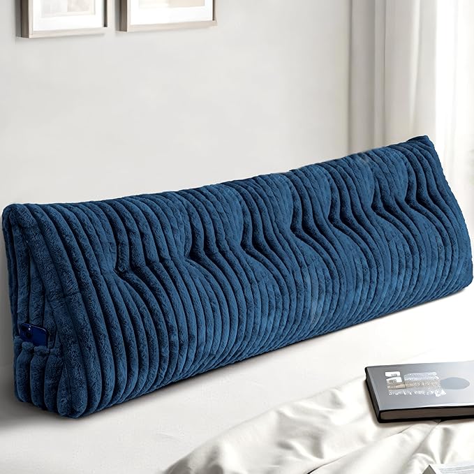 Headboard Pillow King, Triangular Wedge Pillow Headboard King, Cushion Headboards Reading Pillows, Backrest Pillows for Sitting in Bed or Working with Removable Cover, Blue