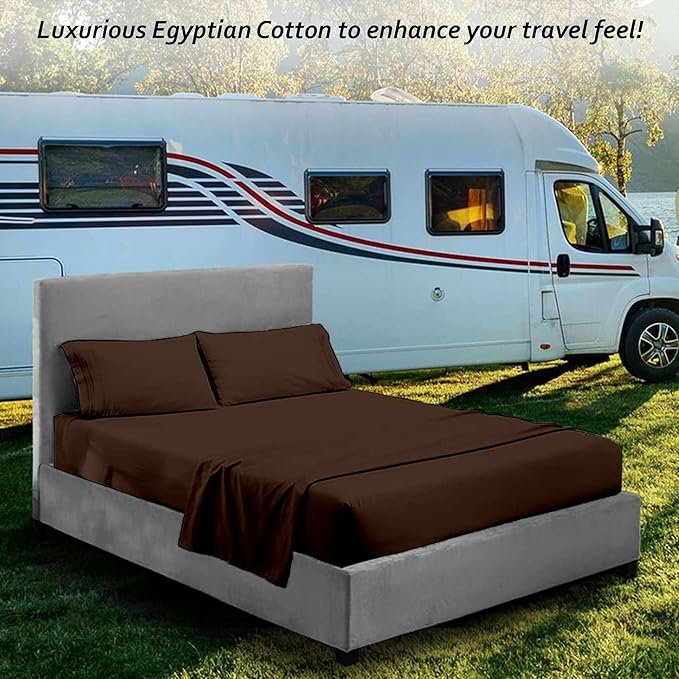 Full RV Camper Sheet Set (54x75) – 100% Egyptian Cotton, Soft & Cooling, 16” Deep Pocket Fitted Sheet, Luxury Hotel Quality Bedding for RVs, Campers & Motorhomes (Chocolate Solid)