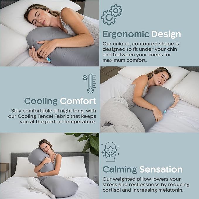 SleepCloud Weighted Body Pillow 8lbs - Weighted Pillow for Deeper Sleep (48" x 14") - Cooling Body Pillows for Adults, Full Body Pillow for Sleeping, Side Sleeper Body Pillows with Cover (X-Large)