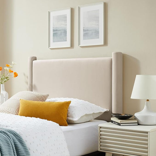Modway Rael Twin Upholstered Headboard with Pillars in Alabaster – Velvet Headboard – Stain-Resistant Performance Velvet Headboard for Twin Beds