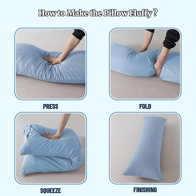 Ubauba Memory Foam Body Pillow with Cover, Full Large Body Pillows Insert for Adults with Envelope Closure Pillowcase, Firm & Fluffy Long Bed Pillows for Sleeping (20x54 inch, Blue)