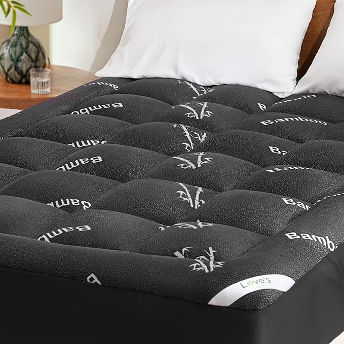 Love's cabin Twin XL Mattress Topper Viscose Derived from Bamboo, Thick Pillow Top Mattress Pad with Stretchable Pockets for 8"-20" Mattress, Soft Cooling Mattress Topper for Hot Sleepers, Black