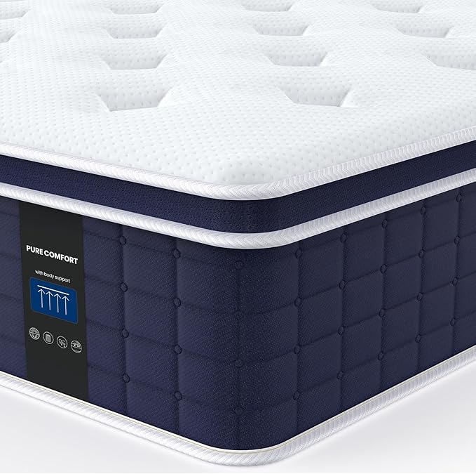 Coolvie California King Mattress in a box, Medium Firm 12 Inch Hybrid Cal King Mattress with Pocket Spring, Pressure Relief, Cooling, Personalized Support for Heavy People, CertiPUR-US® Certified Foam