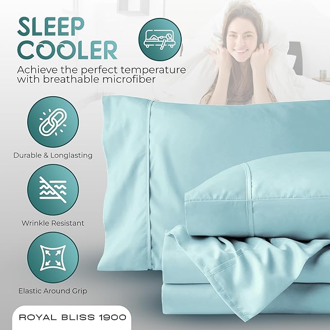Split Queen Sheets - 5 Pcs Set for Adjustable Bed - Soft, Wrinkle-Resistant (Aqua)