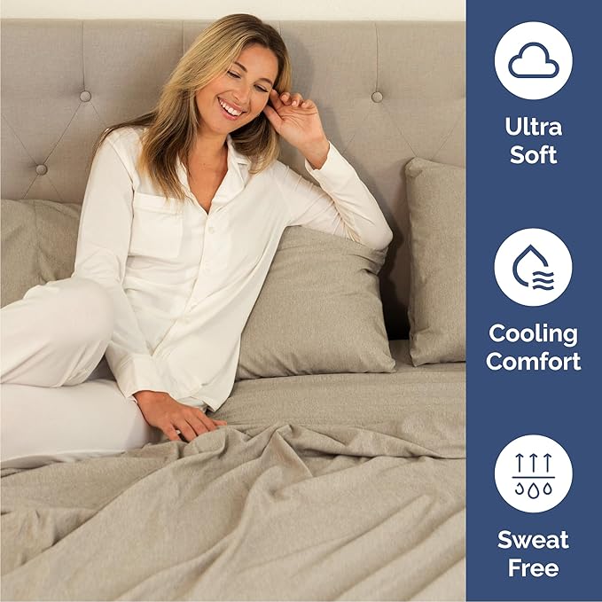 Cal King Size 4 Piece Sheet Set - Comfy Breathable & Cooling Sheets - Hotel Luxury Bed Sheets for Women & Men - Deep Pockets, Easy-Fit, Soft & Wrinkle Free Sheets - Heathered Beige Oeko-Tex Bed Sheets