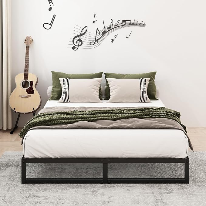 Lutown-Teen 8 Inch Queen Bed Frame Heavy Duty Steel Slat Support Metal Queen Size Platform Bed Frame No Box Spring Needed, Easy Assembly, Black