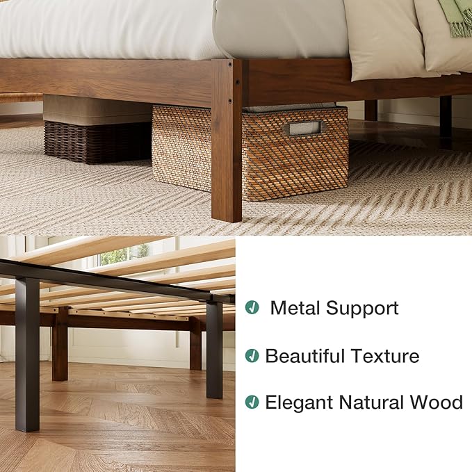 Novilla 12 Inch Full Size Bed Frame, Classic Solid Wooden Platform Bed Frame Full Size, Full Bed Frame Without Headboard, Sturdy Wood Slat Support, No Box Spring Needed, Easy Assembly, Walnut