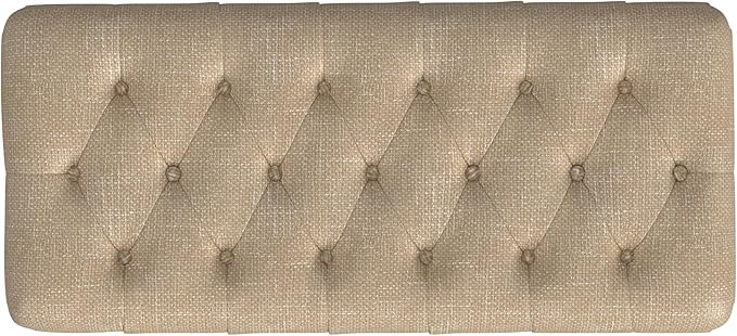 Homepop Home Decor | Tufted Ainsley Button Storage Ottoman Bench with Hinged Lid | Ottoman Bench with Storage for Living Room & Bedroom, Oatmeal Textured Fabric