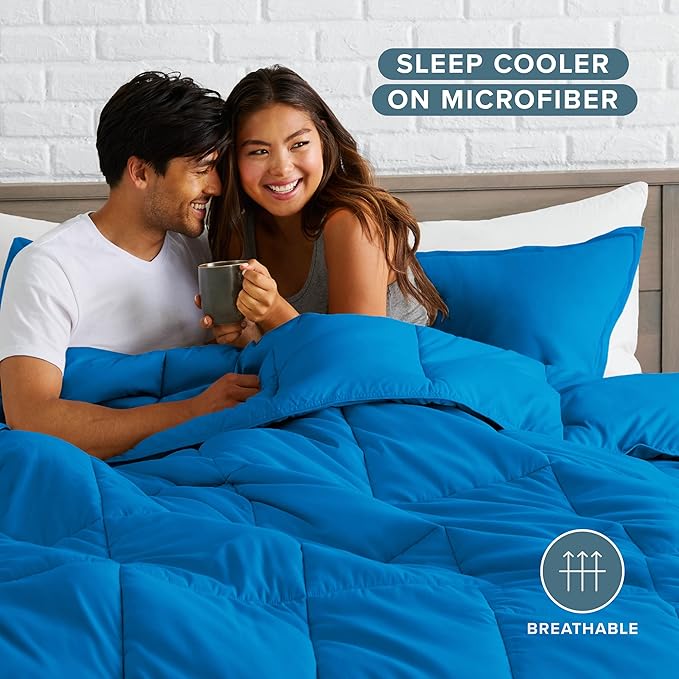 Bare Home Comforter Set - Queen Size - Ultra-Soft - Goose Down Alternative - Premium 1800 Series - All Season Warmth (Queen, Medium Blue)