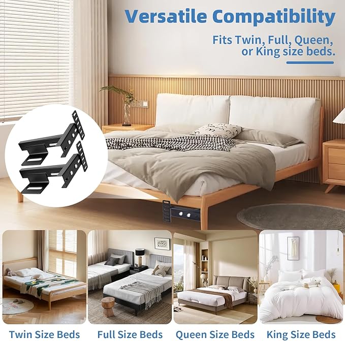 Adjustable Headboard Brackets for Metal Bed Frame with Footboard Extension Kit - Universal Heavy Duty Headboard Mounting Brackets Fit Twin, Full, Queen, King Size Beds, 2 Pack Matte Black