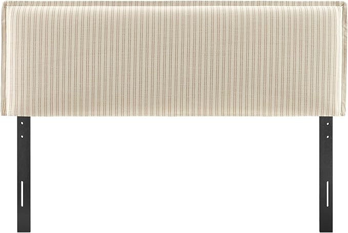 Modway Camille King Size Striped Linen Blend Pinstripe Headboard with Removable Slipcover – in Oatmeal Stripe - Padded Pillow Style Headboard with Adjustable Mounting for King Beds