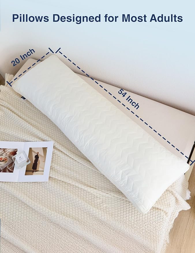 ZonLi Long Body Pillow for Adults, Firm Body Pillow with Adjustable Shredded Memory Foam, Soft Support for Side Sleepers, Pregnant Women, Washable Quilted, 20 x 54 Inch, White