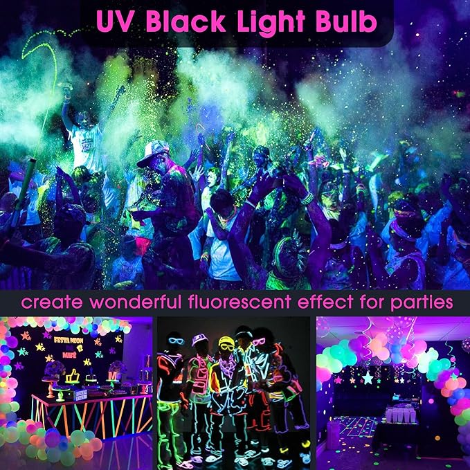 Briignite Black Light Bulbs, 12W LED Black Light Bulb for Halloween Decoration, UVA 385-400nm UV Black Light, A19 Blacklight Bulb for Glow in Dark, Body Paint Fluorescent Poster Glow Party, 2 Pack