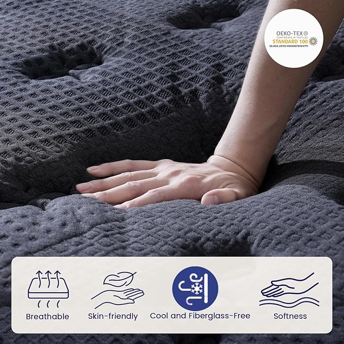 King Size Mattress (High-End Upgraded) Hotel-Level Luxury 14 Inch Hybrid King Mattress In A Box, Cooling-Gel Memory Foam & Pocket Springs, Back Pain, Extra Edge Support, 365-Night Trial, Medium Firm