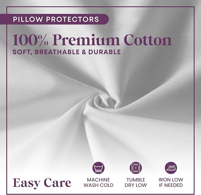 CirclesHome Pillow Protectors 2 Pack King Zippered - 100% Cotton Breathable Pillowcases - Protects Pillows from Dirt, Dust and Debris (King - Set of 2 - 20x36)