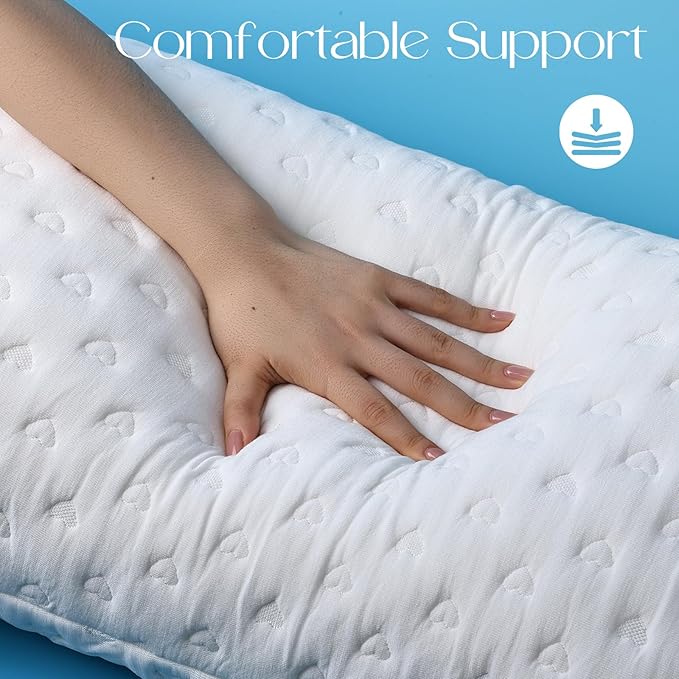 Side Sleeper Pillows for Neck & Shoulder Comfort - Ergonomic Curved Crescent Design, Adjustable Shredded Memory Foam, Cooling & Soft Cover, Extra Fill Included, King Size