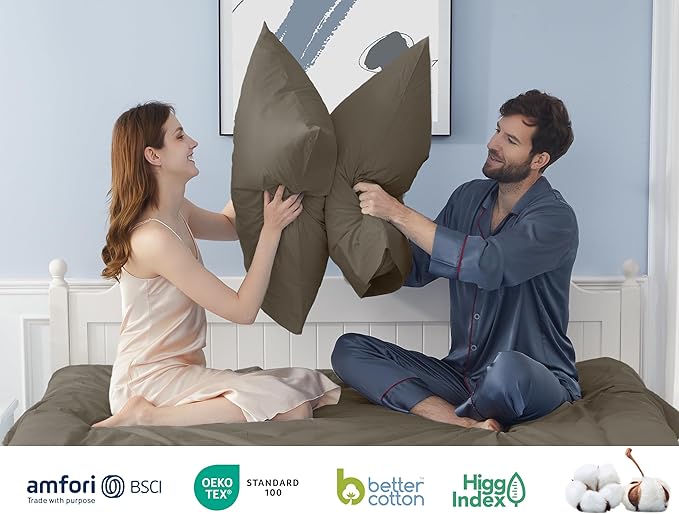 Pillow Cases, Standard Queen Size Cotton Percale Weave Pillowcases, Pre-Shrunk Breathable and Hypoallergenic Pillowcases, Set of 2 (2 Piece Standard/Queen 20 Inch x 30 Inch, Taupe Gray)