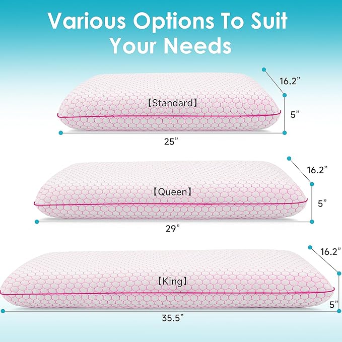 CushyOasis Memory Foam Pillows for Side, Back and Stomach Sleepers, Set of 2, Bed Pillow with Washable Cover and Breathable Mesh, Bed Pillow for Sleeping (Pink，Queen Size)