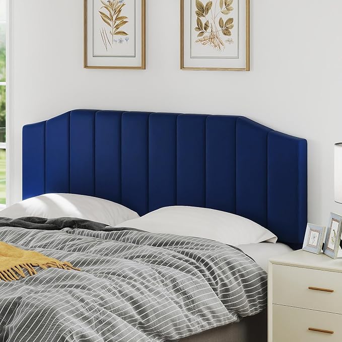 Furpopup King Size Headboard Only, Velvet Upholstered Headboard King/California King Size Wall Mount and Bed Frame Mount, Featuring High-Density Sponge Padding Easy Assembly Comfort Style-Navy Blue