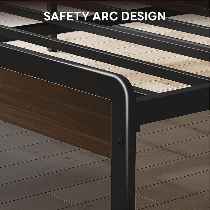 LIKIMIO Queen Bed Frame with Headboard, Dark Wood Camas Queen with Strong Supports, Sturdy, Noise-Free, No Box Spring Needed, Dark Walnut