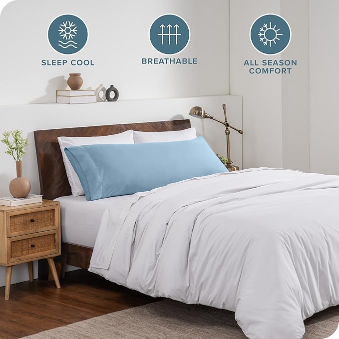 Bare Home Microfiber Body Pillow Cover - Ultra Soft & Cooling Body Pillow Case - Double Brushed - Envelope Closure - Easy Care (20''x54'' Body Pillow Cover, Light Blue)