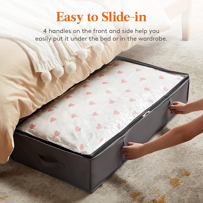 Lifewit 95L 3 Pack Under Bed Storage Containers, Large Capacity Blanket Storage Bags with Reinforced Handle, Organization and Storage for Comforters, Sheets, Clothes, Bedroom, College Dorm, Grey