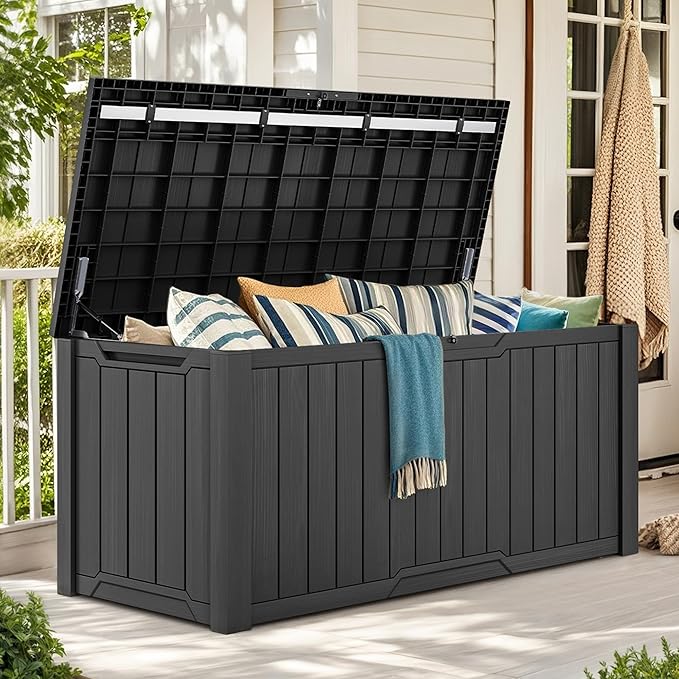 YITAHOME XXL 240 Gallon Large Outdoor Storage Deck Box for Patio Furniture, Outdoor Cushions, Garden Tools and Sports/Pools Equipment, Weather Resistant Resin, Lockable (Dark Gray)