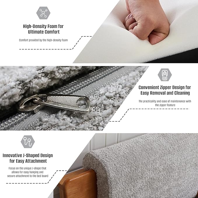 2PCS Hanging Headboard Pillow with Ergonomic Support, Removable Berber Fleece Cover, Comfortable Back Cushion for Reading, and Relaxing in Bedroom or Dorm (Grey)