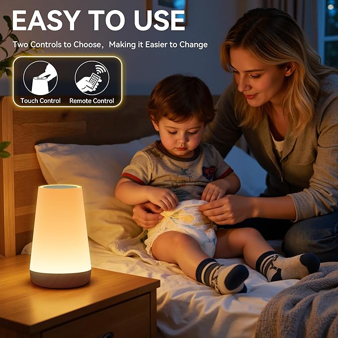 Auxmir Rechargeable LED Night Light, Touch & Remote Control Bedside Lamp with 13 Colors, 5 Brightness Levels, Portable Table Lamp for Kids Baby Nursery, Bedroom, Bathroom, Camping, Dark Brown
