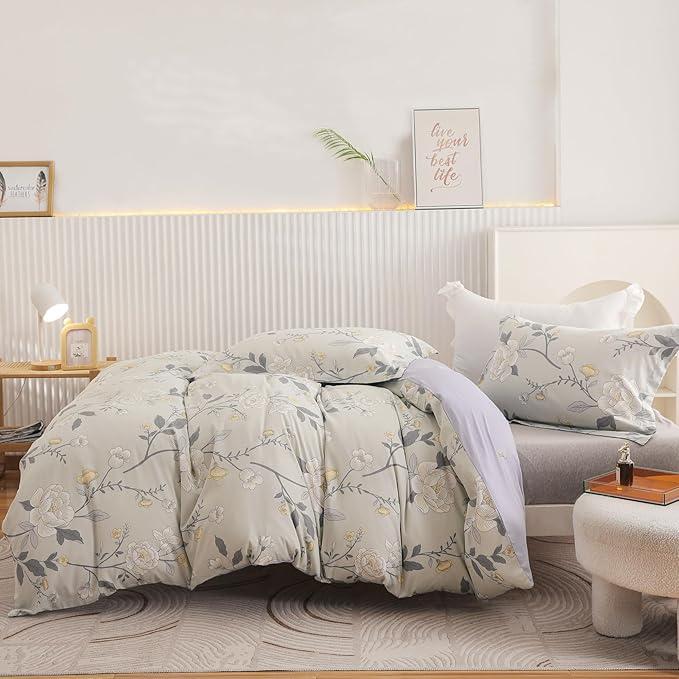 OAITE Duvet Cover Queen Size - 100% Cotton Comforter Cover Floral Duvet Cover Sets 3-PC, Breathable Duvet Cover with Zipper Closure & Corner Ties