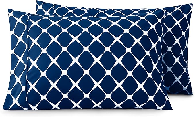 Elegant Comfort Luxury Ultra-Soft 2-Piece Pillowcase Set - 1500 Premium Hotel Quality Microfiber Double Brushed - Wrinkle Resistant, King Size, Bloomingdale Pattern Navy Blue