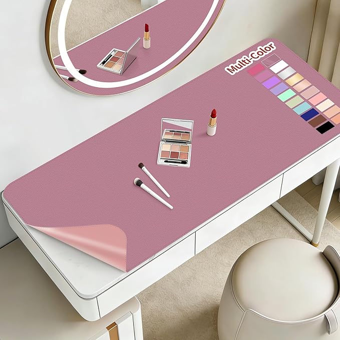 Makeup Mat for Vanity to Protect Desk Top 23.6 x 11.8in, Dual-Sided Makeup Mat, Easy to Clean Desk Pad - Waterproof and Oilproof Vanity Accessories (Dark Pink and Light Pink)