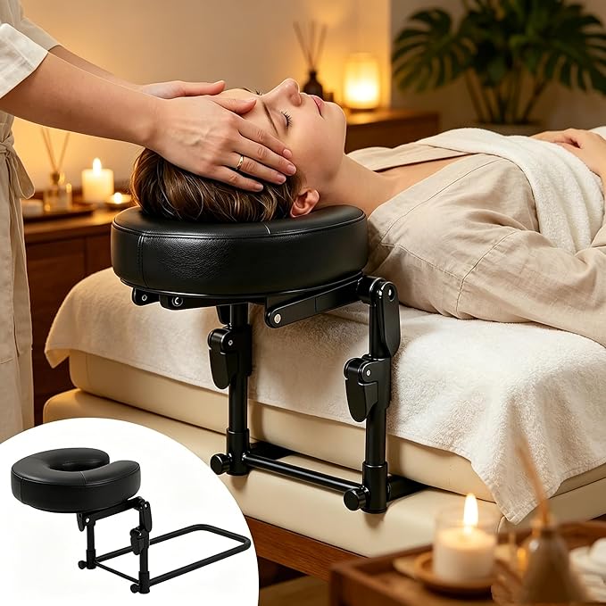 Portable Massage Headrest for Bed, Adjustable Face Cradle & Face Down Pillow with Memory Foam & PU Leather, Foldable Home Massage Kit for Mattress Top, Fits 5.5-17.7" Mattress