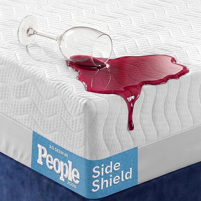 Side-Shield Waterproof Mattress Protector King - 6-21" Deep Pocket with Leak-Proof Edge Protection - Noiseless & Cooling Soft-Touch Viscose Made from Bamboo - Machine Washable (White)