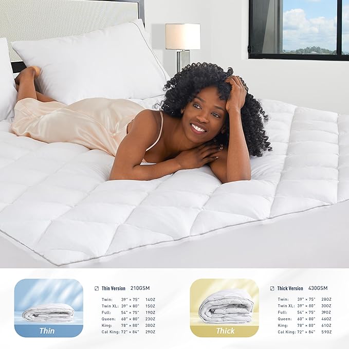 Sunflower Twin Mattress Pad, Hypoallergenic Cotton Mattress Cover College Dorm, 18-22" Extra Deep Pocket Quilted Protector, Breathable&Noiseless