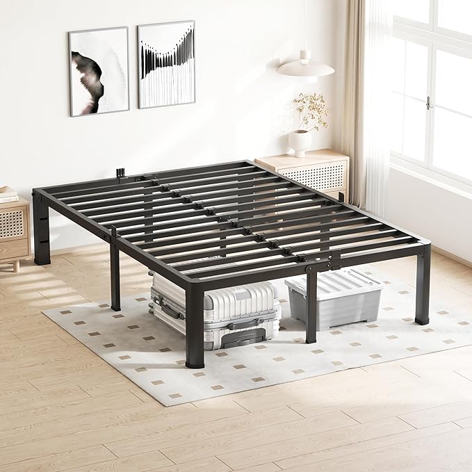 VIPSHOW 20 Inch Queen Bed Frame, 3500Lbs Heavy Duty Metal Platform with Round Corner Legs Mattress Slide Stopper, Steel Slat Support No Box Spring Needed, Noise Free, Non-Slip, Easy Assembly