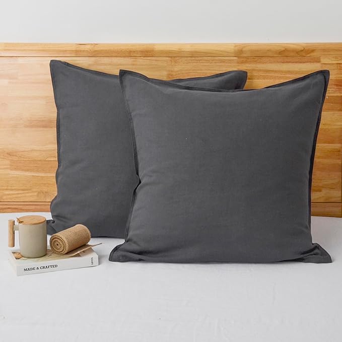 CHUFFED Linen Pillow Covers 2 Pack 100% Linen Pillow Cases, Breathable and Cooling Washed Pillow Shams with Zipper Closure for Bedding, 26x26 Inches,Dark Grey