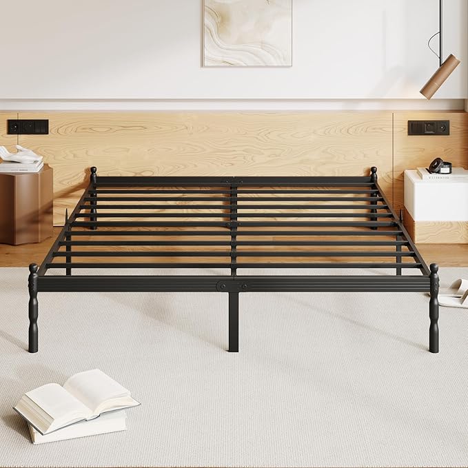 ZIYOO 18 inch Full Bed Frames with Mattress Slide Stopper, Vintage Style, 1500LBS Heavy Duty Steel Slats, Prevent Mattress from Sliding, No Box Spring Needed, Platform Noise-Free