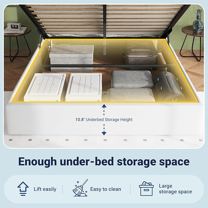 Allewie Full Size Lift Up Storage Bed Frame with Charging Station & LED Lights, Adjustable Velvet Upholstered Storage Headboard, Type-C & USB Ports, Hydraulic Support, No Box Spring Needed, White