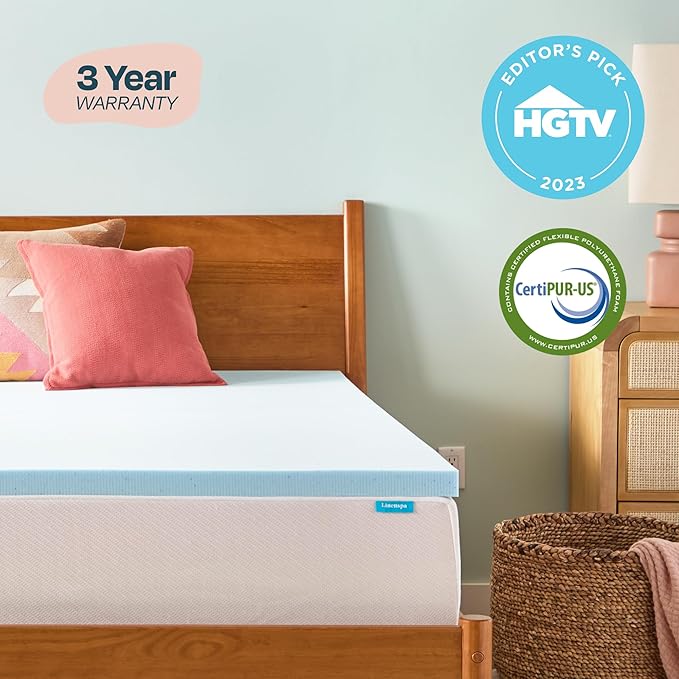 Linenspa Memory Foam Mattress Topper, Twin Size - 2 Inch Gel Infused Memory Foam - Plush Feel - Cooling and Pressure Relieving - CertiPUR Certified