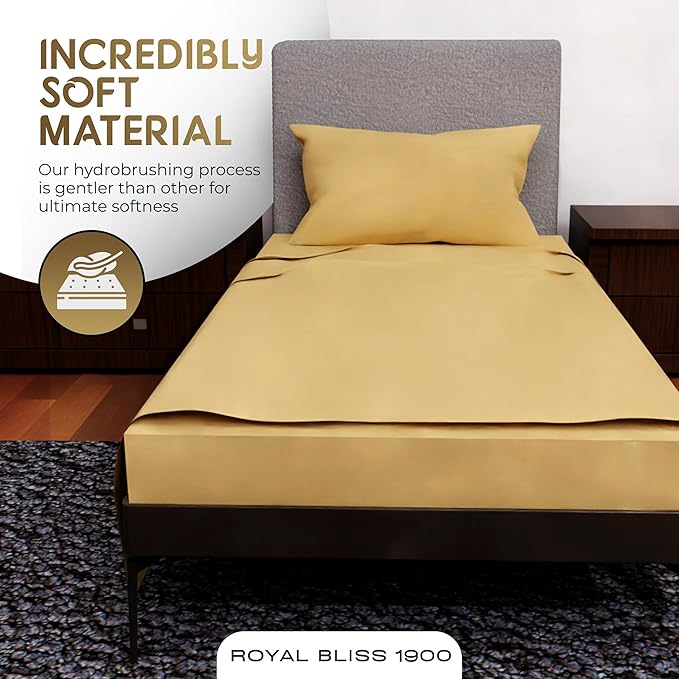 Twin XL Sheets Set - 3 Piece Bedding - Wrinkle Free, Fade Resistant, Double Brushed Microfiber - Deep Pockets/Easy Fit - 1800 Series Ultrasoft, Cooling Sheets (Gold)